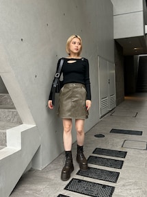 MURUA ヴィンテージライクフェイクレザーミドルジャケット / ミニスカート MURUA スカート 「SET UP対応」ヴィンテージライクフェイク