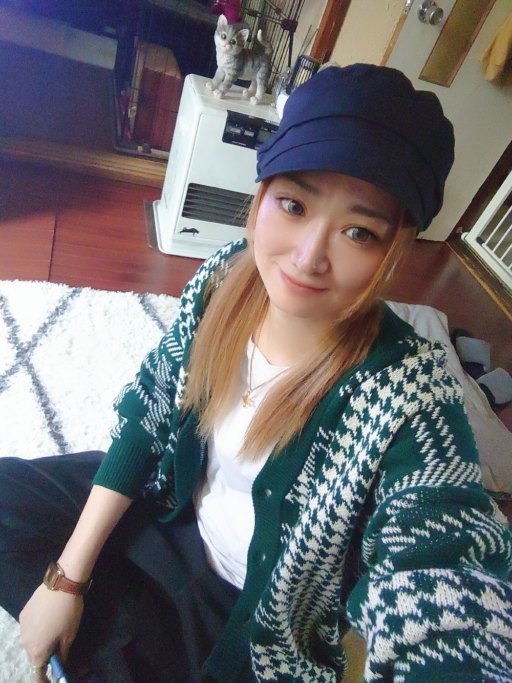 「GLOBAL WORKの【抗菌防臭】キャスケット/779356（キャスケット、ブラック系）」を使った、 yukiさん（レディース・168cm）の秋コーディネートの1枚目の写真