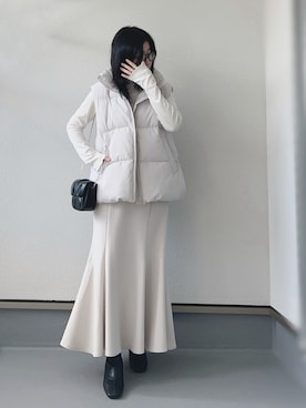 「マーメイドスカート」｜「アイテム（ダウンベスト）」を使った、haruさん（レディース・162cm）の秋コーディネート