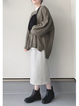 「ケーブルニット」｜「アイテム（スウェット）」を使った、haruさん（レディース・162cm）の冬コーディネート