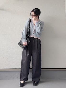 「tiptop（ティップトップ）の畦編配色Vネックショートカーディガン（カーディガン/ボレロ、グレー系）」を使った、haruさん（レディース・162cm）の春コーディネート