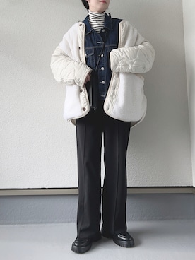 「Gジャン」｜「アイテム（ノーカラージャケット）」を使った、haruさん（レディース・162cm）の冬コーディネート