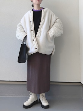 「ECRIRE（エクリール）のアイテム（ノーカラージャケット）」を使った、haruさん（レディース・162cm）の秋コーディネート
