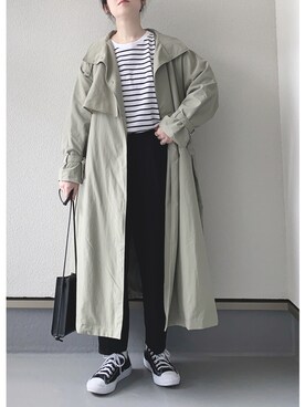 「DISCOAT（ディスコート）のアイテム（トレンチコート）」を使った、haruさん（レディース・162cm）の春コーディネート