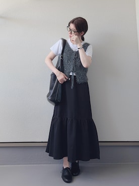 「tiptop（ティップトップ）のラメフェザー前後2wayベスト（ベスト、グレー系）」を使った、haruさん（レディース・162cm）の夏コーディネート