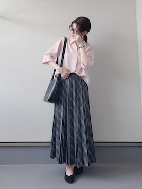 「UNIQLO（ユニクロ）のアイテム（シャツ/ブラウス、ピンク系）」を使った、haruさん（レディース・162cm）の夏コーディネート