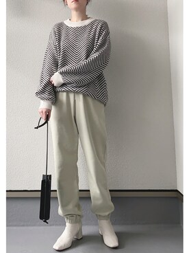 「スクエアトゥ」｜「アイテム（スウェットパンツ）」を使った、haruさん（レディース・162cm）の冬コーディネート