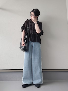 「tiptop（ティップトップ）のアソートレース使いデニムパンツ（デニムパンツ、ブルー系）」を使った、haruさん（レディース・162cm）の夏コーディネート