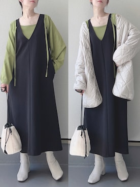 「Honeys（ハニーズ）のアイテム（ジャンパースカート）」を使った、haruさん（レディース・162cm）の秋コーディネート