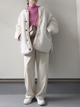 「ECRIRE（エクリール）のアイテム（ノーカラージャケット）」を使った、haruさん（レディース・162cm）の冬コーディネート