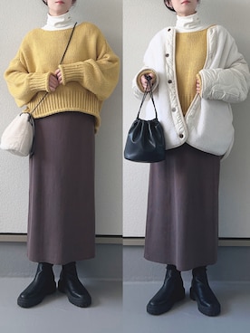 「マイベストコーデ2022」｜「アイテム（ノーカラージャケット）」を使った、haruさん（レディース・162cm）の冬コーディネート