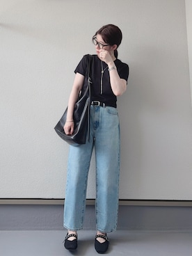 「GU（ジーユー）のアイテム（Tシャツ/カットソー、ブラック系）」を使った、haruさん（レディース・162cm）の夏コーディネート