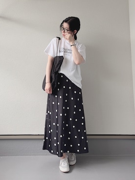 「SLOBE IENA（スローブイエナ）のGULF COAST/ガルフコースト SLOBE別注 グラフィックTEE2（Tシャツ/カットソー、ホワイト系）」を使った、haruさん（レディース・162cm）の夏コーディネート