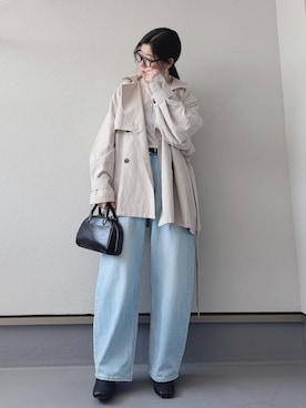 「tiptop（ティップトップ）の【ZOZO限定アイテム】ミドル丈トレンチコート（トレンチコート、ホワイト系）」を使った、haruさん（レディース・162cm）の春コーディネート