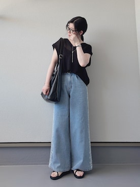 「tiptop（ティップトップ）のアソートレース使いデニムパンツ（デニムパンツ、ブルー系）」を使った、haruさん（レディース・162cm）の夏コーディネート