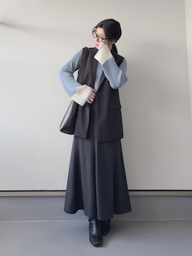 「aquagarage（アクアガレージ）の袖口シアーニットトップス（Tシャツ/カットソー、ブルー系）」を使った、haruさん（レディース・162cm）の春コーディネート