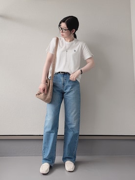 「U.S. POLO ASSN.（ユーエスポロアッスン）の【U.S.POLO ASSN.】 華奢見えコンパクトスムースＴシャツ（Tシャツ/カットソー、ホワイト系）」を使った、haruさん（レディース・162cm）の春コーディネート