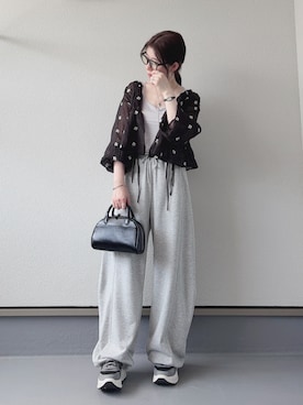 「tiptop（ティップトップ）の花刺繍シアーリボンブラウス（シャツ/ブラウス、ブラック系）」を使った、haruさん（レディース・162cm）の夏コーディネート