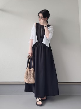 「UNIQLO（ユニクロ）のアイテム（ワンピース/ドレス、ブラック系）」を使った、haruさん（レディース・162cm）の夏コーディネート