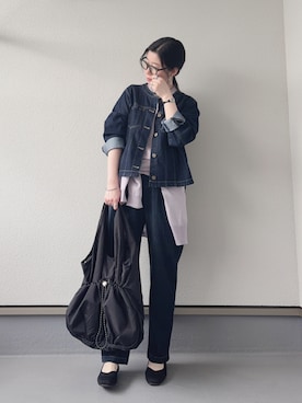 「aquagarage（アクアガレージ）のニットアンサンブル（カーディガン/ボレロ、パープル系）」を使った、haruさん（レディース・162cm）の春コーディネート