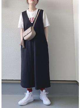「カラーソックス」｜「アイテム（ジャンパースカート）」を使った、haruさん（レディース・162cm）の夏コーディネート