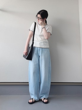 「tiptop（ティップトップ）の配色シアー×ヘンリーネックレイヤードT（Tシャツ/カットソー、ホワイト系）」を使った、haruさん（レディース・162cm）の春コーディネート