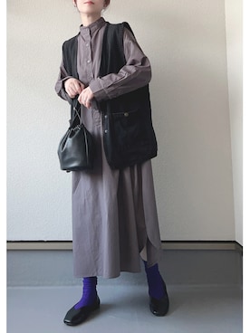 「スクエアトゥ」｜「アイテム（シャツワンピース）」を使った、haruさん（レディース・162cm）の秋コーディネート