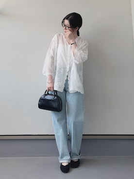 「aquagarage（アクアガレージ）のシアーレースブラウス（シャツ/ブラウス、ホワイト系）」を使った、haruさん（レディース・162cm）の春コーディネート