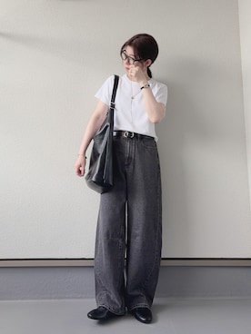 「GU（ジーユー）のアイテム（Tシャツ/カットソー、ホワイト系）」を使った、haruさん（レディース・162cm）の夏コーディネート