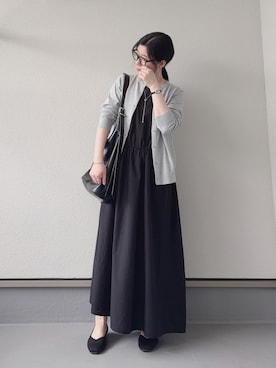「UNIQLO（ユニクロ）のアイテム（ワンピース/ドレス、ブラック系）」を使った、haruさん（レディース・162cm）の春コーディネート