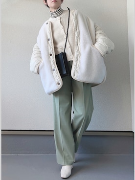 「春ニット」｜「アイテム（ノーカラージャケット）」を使った、haruさん（レディース・162cm）の冬コーディネート