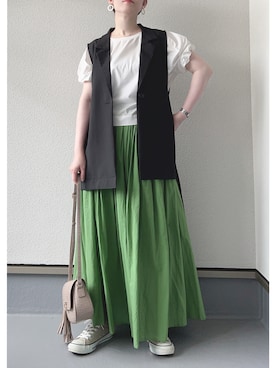 「ジレ」｜「アイテム（その他）」を使った、haruさん（レディース・162cm）の夏コーディネート