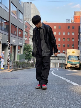 MELO×YHさんの「Schott/ショット/LAMB LEATHER COVERALL JACKET/ラムレザー カバーオール」を使ったコーディネート