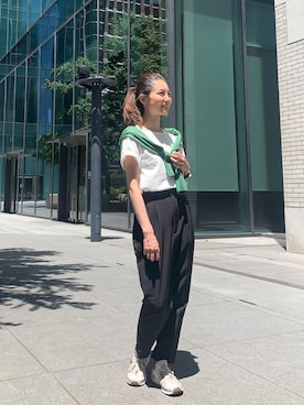 「緑のカーディガン」｜AKOさん（レディース・150cm）の夏コーディネート