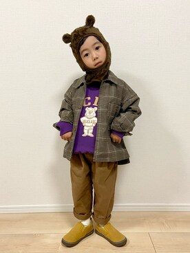「アイテム（スリッポン、イエロー系）」を使った、1KK1-013さん（キッズ・100cm）の冬コーディネート