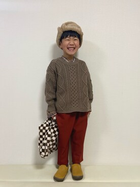 「アイテム（スリッポン、イエロー系）」を使った、1KK1-013さん（キッズ・110cm）の冬コーディネート