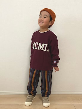 「西松屋（ニシマツヤ）のアイテム（Tシャツ/カットソー）」を使った、1KK1-013さん（キッズ・100cm）の冬コーディネート