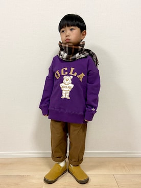 「アイテム（スリッポン、イエロー系）」を使った、1KK1-013さん（キッズ・100cm）の冬コーディネート