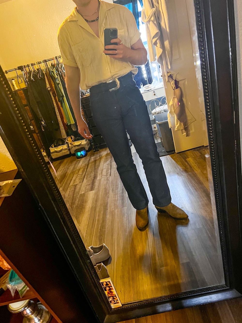 「Wrangler、tony lama、vintage、western、Cowboy」｜「Wranglerのアイテム（デニムパンツ、ブルー系）」を使った、seb さん（メンズ・178cm）の秋コーディネートの1枚目の写真