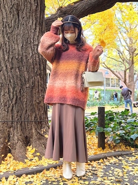 「グラデーションニット」｜「アイテム（その他）」を使った、shifon*さん（レディース・156cm）の秋コーディネート
