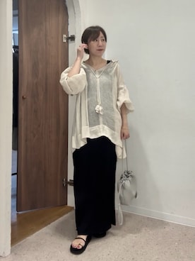 「RIVE DROITE（リヴドロワ）の【à Nice】【涼しげなシアー感】リネンギャザーブラウス（シャツ/ブラウス、ベージュ系）」を使った、rd-yuko さん（レディース・155cm）の夏コーディネート