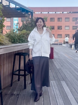 「アイテム（パーカー、ホワイト系）」を使った、rd-yuko さん（レディース・155cm）の冬コーディネート