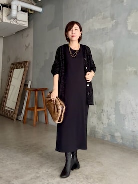 「RIVE DROITE（リヴドロワ）の【安定感◎】ラウンドトゥショートブーツ（ブーツ）」を使った、rd-yuko さん（レディース・155cm）の秋コーディネート