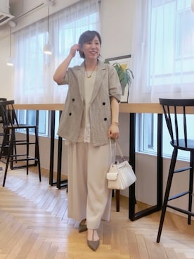 「RIVE DROITE（リヴドロワ）の手洗い可/タックワイドスラックス（スラックス、グレー系）」を使った、rd-yuko さん（レディース・155cm）の春コーディネート