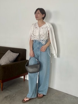 「RIVE DROITE（リヴドロワ）の予約【à Nice 】【インド綿】カットワークジレ（ベスト、ホワイト系）」を使った、rd-yuko さん（レディース・155cm）の夏コーディネート