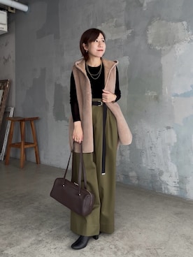 「RIVE DROITE（リヴドロワ）の【安定感◎】ラウンドトゥショートブーツ（ブーツ）」を使った、rd-yuko さん（レディース・155cm）の秋コーディネート