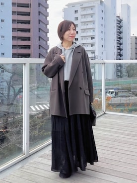 「RIVE DROITE（リヴドロワ）の【ロングシーズン活躍】スエットライクフーディニット（ニット/セーター）」を使った、rd-yuko さん（レディース・155cm）の冬コーディネート