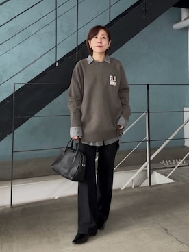 「RIVE DROITE（リヴドロワ）の【バックロゴが目を惹く】アスレチックロゴニット（ニット/セーター）」を使った、rd-yuko さん（レディース・155cm）の秋コーディネート