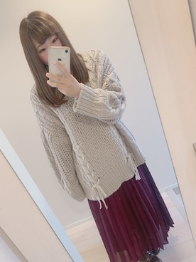 「ボリュームニット」｜「アイテム（ローファー）」を使った、あずさんさん（レディース・156cm）の冬コーディネート