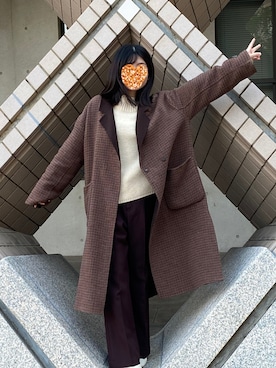 「ローリーズファーム(LOWRYS FARM)」｜「アイテム（チェスターコート）」を使った、humuさん（レディース・154cm）の冬コーディネート